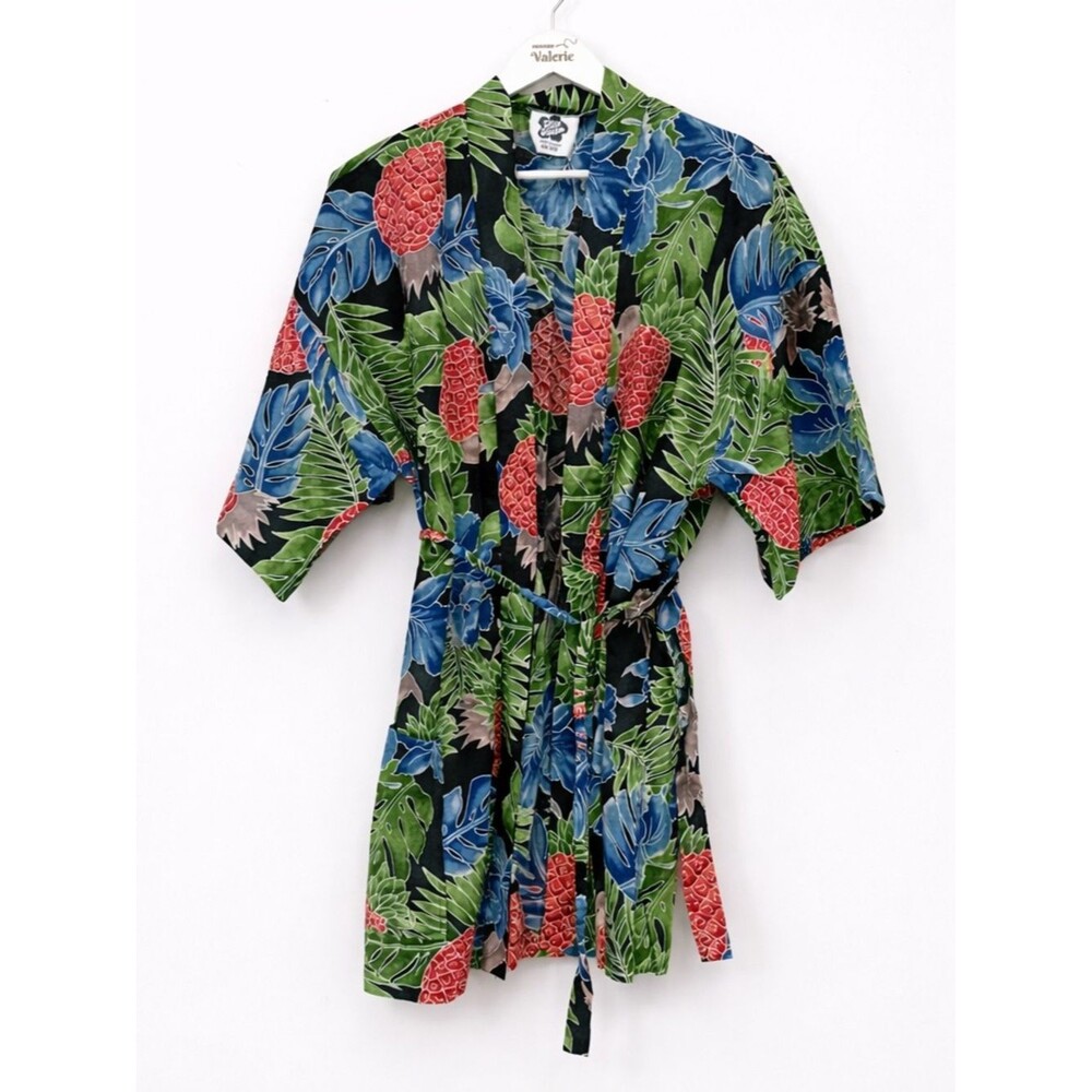 Hilo Hattie Hawaii Tropical Kimono Robe OSFM Cotton Vacation Short Coverup